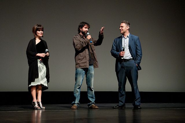 “Director Mateo Gil (center) with Miami Film Festival director Jaie Laplante (right) at 2012 Miami screening of Blackthorn